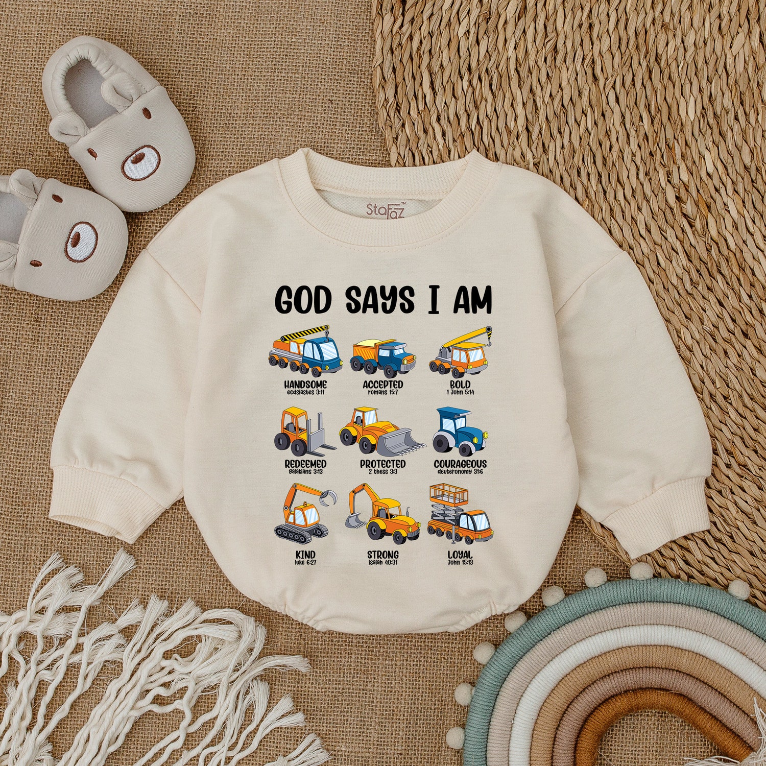 God Says I Am Baby Christian Bodysuit Gender Reveal Outfit Baby Shower Gift Baptism Romper image 1