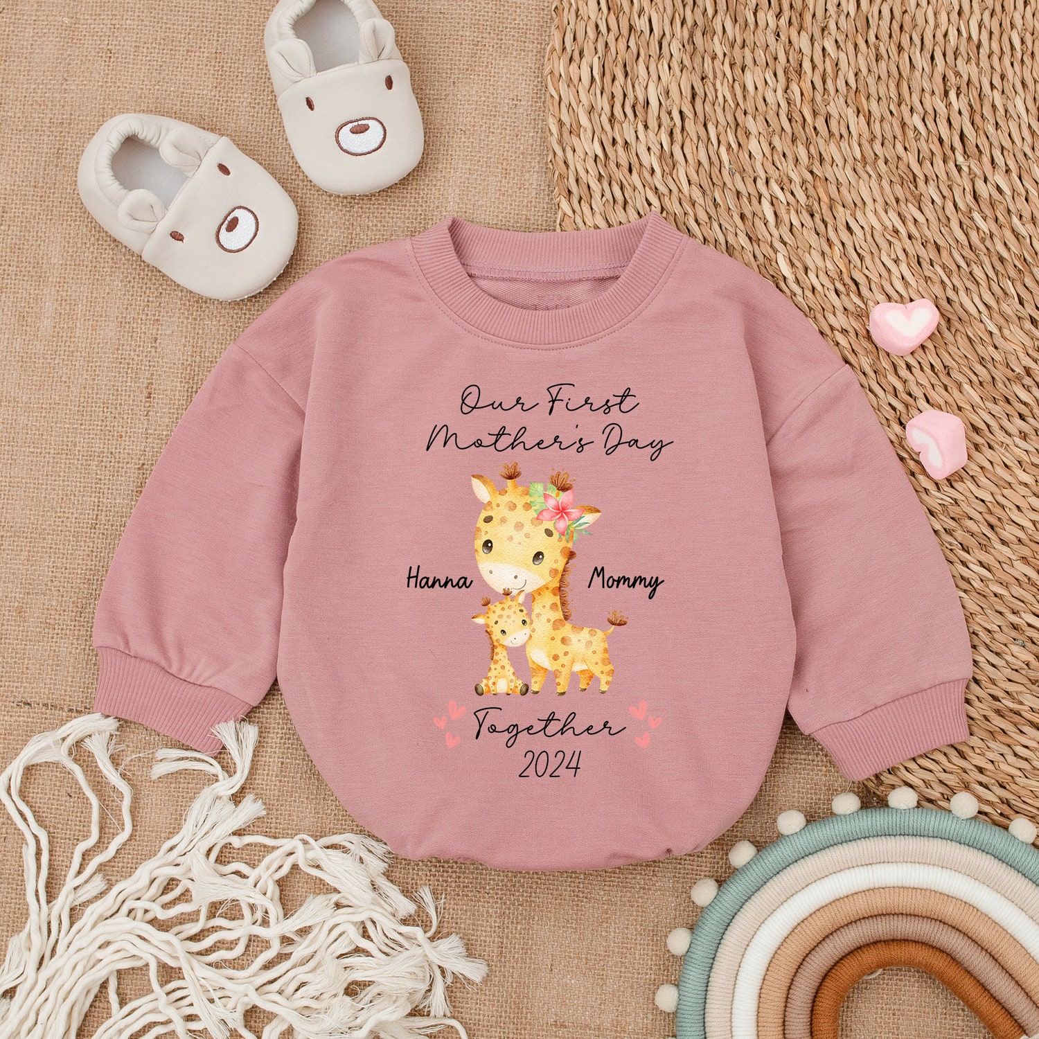 Personalized First Mothers Day Baby Romper Custom Newborn Bodysuit Mother's Day Outfit image 1