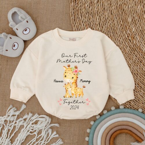 Personalized First Mothers Day Baby Romper Custom Newborn Bodysuit Mother's Day Outfit image 0