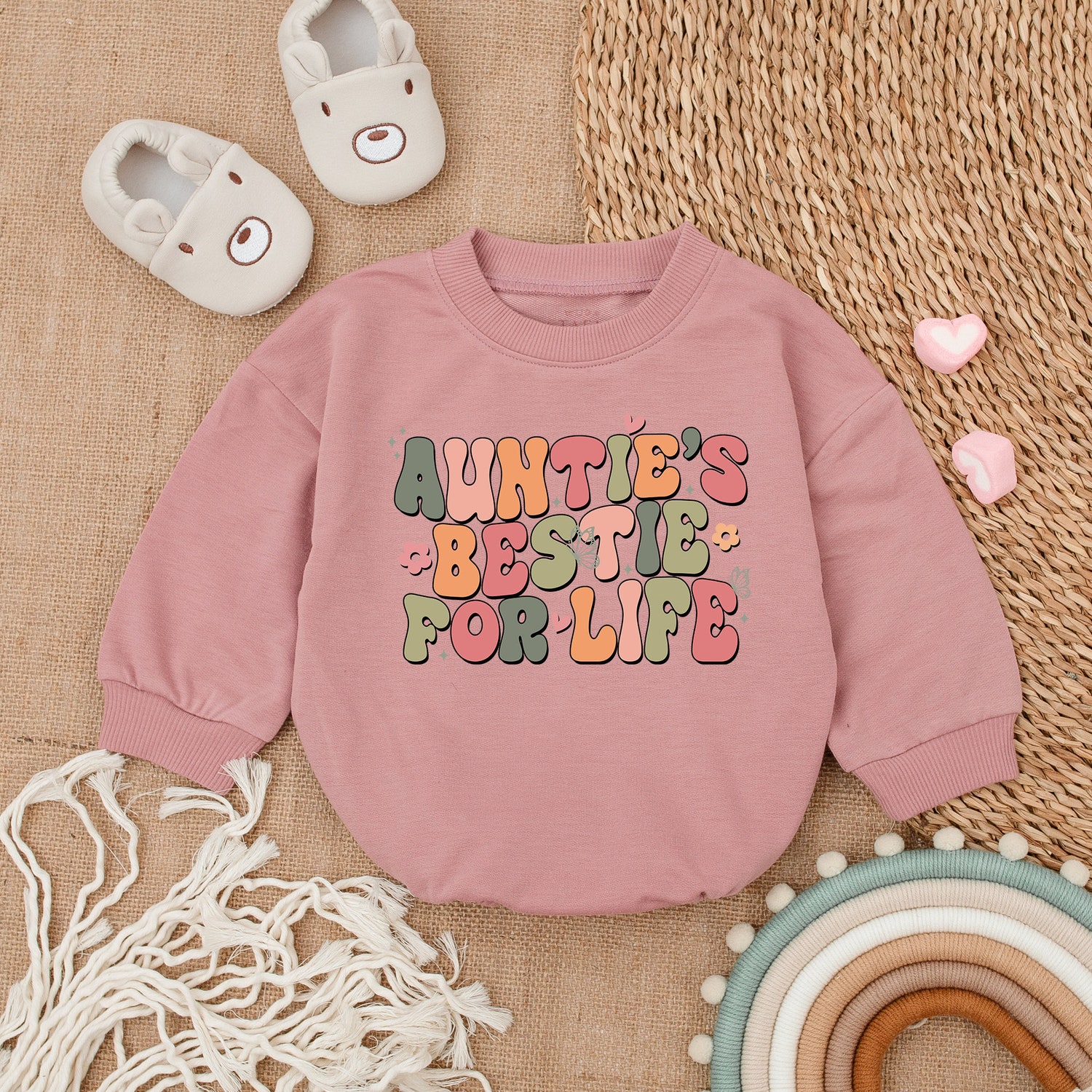 Auntie's Bestie For Life Newborn Baby Romper Gift from Aunt Pregnancy Announcement Outfit image 2