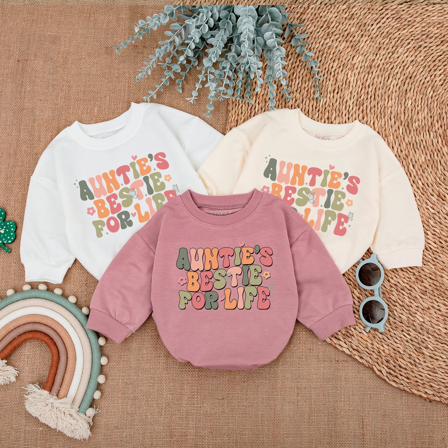 Auntie's Bestie For Life Newborn Baby Romper Gift from Aunt Pregnancy Announcement Outfit image 3