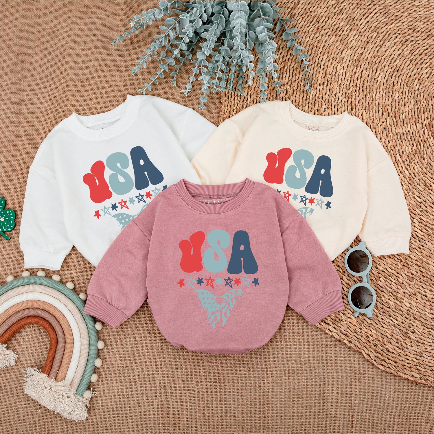 Retro USA 4th of July Baby Clothes Patriotic Bubble Romper Bodysuit Newborn Outfit image 3