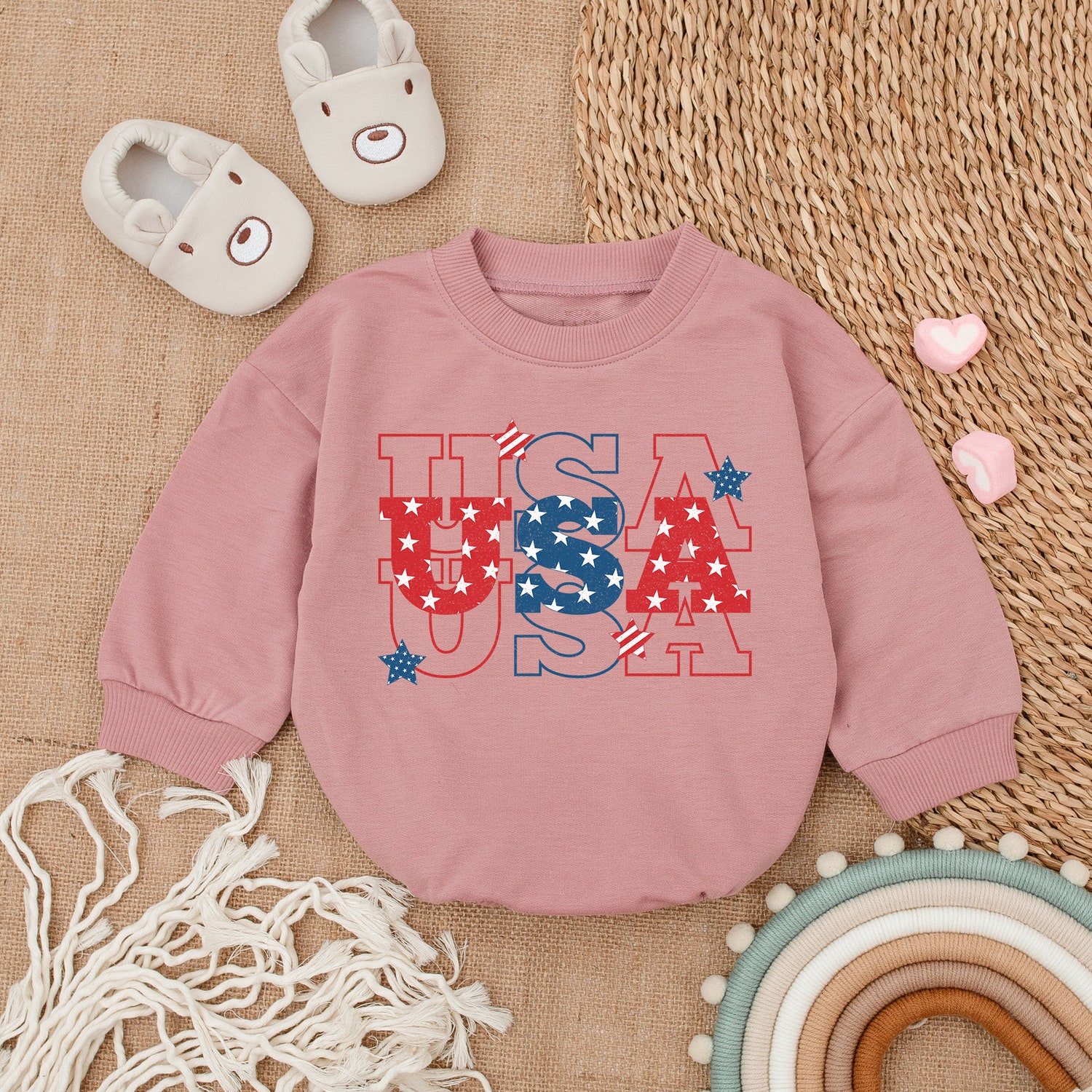 Retro USA 4th of July Patriotic Baby Outfit Bubble Romper Newborn Baby Bodysuit image 2