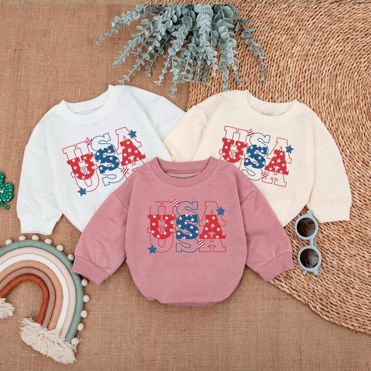 Retro USA 4th of July Patriotic Baby Outfit Bubble Romper Newborn Baby Bodysuit image 3