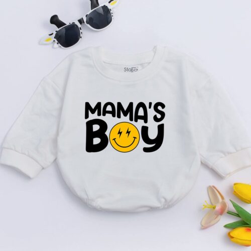 Mama's Boy Baby Romper Mother's Day Gift Baby Shower Outfit New Baby Clothes Smiley Retro image 0