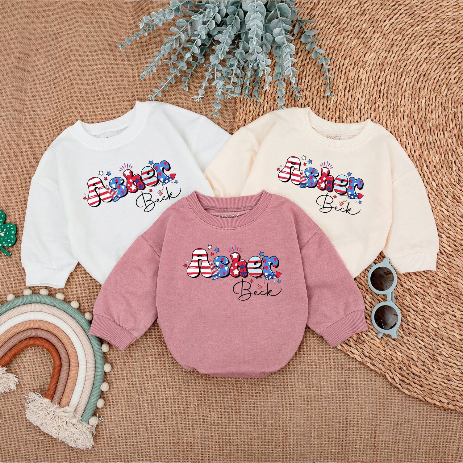 Personalized 4th of July Baby Romper Retro Patriotic Newborn Outfit Infant Bodysuit image 4