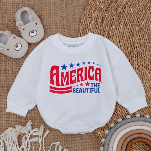 Patriotic 4th of July Baby Romper America Newborn Outfit Baby Bodysuit Bubble Romper image 0