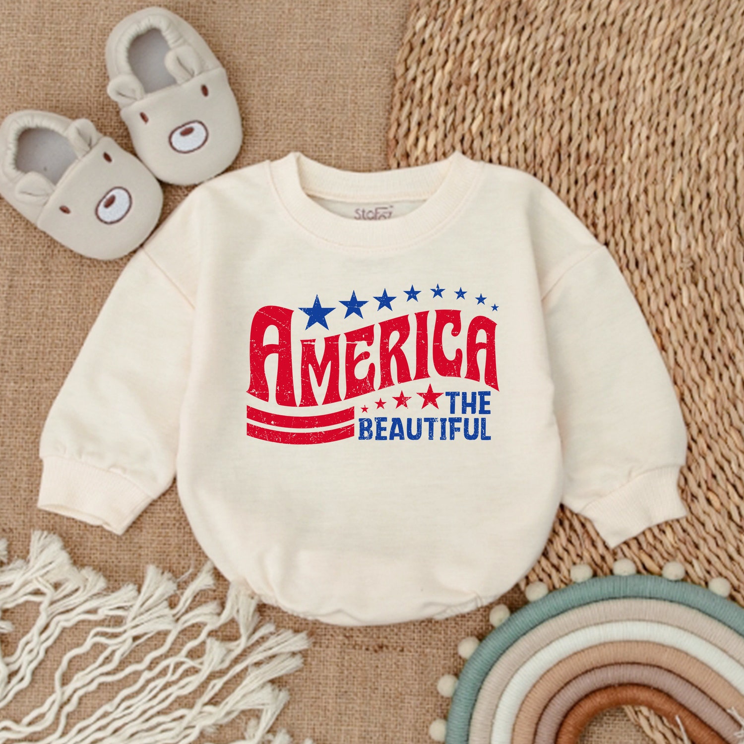 Patriotic 4th of July Baby Romper America Newborn Outfit Baby Bodysuit Bubble Romper image 1