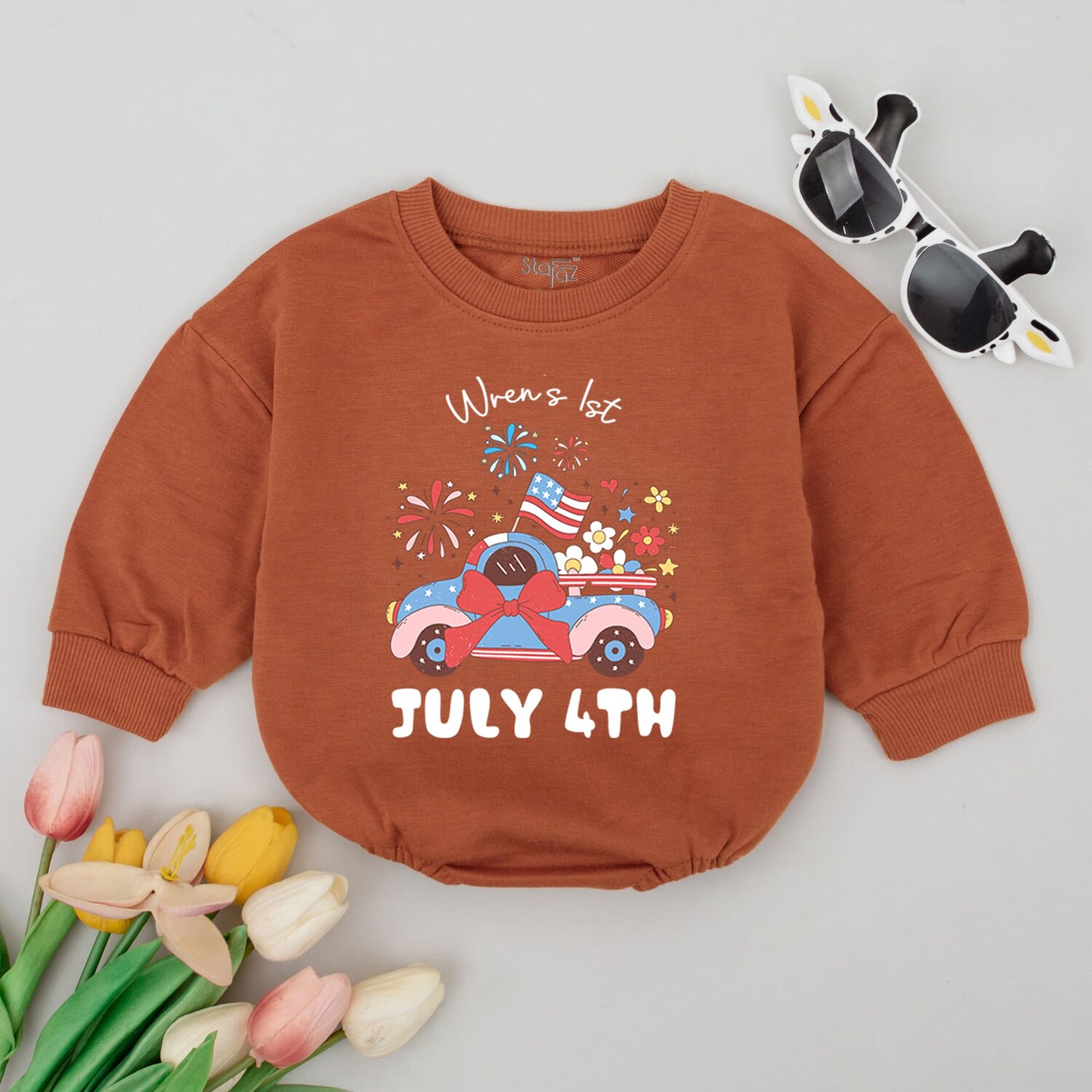 Personalized 4th of July Baby Romper 1st Fourth Patriotic Outfit USA Newborn Gift image 3