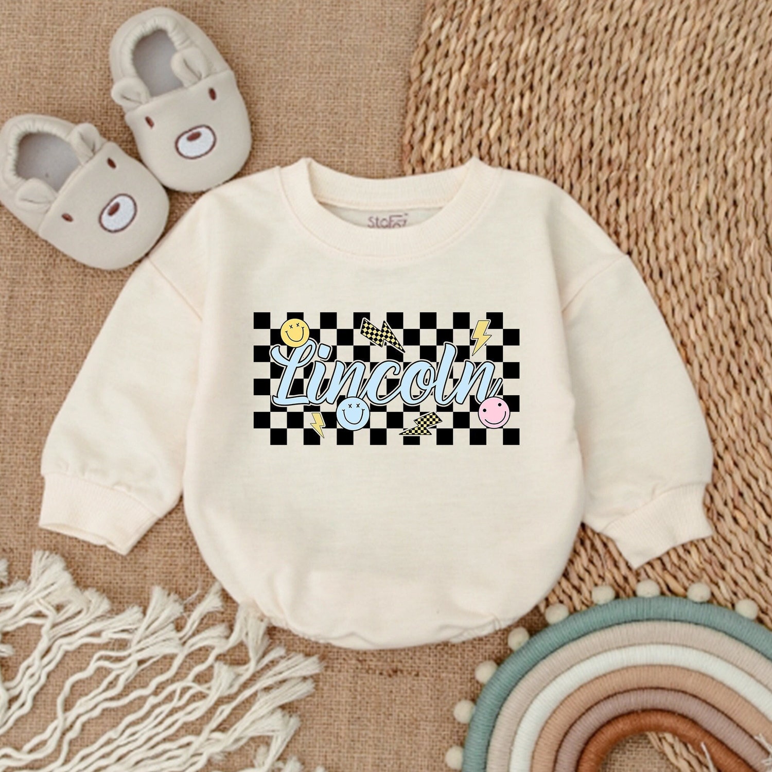 Custom Baby Boy Bubble Romper Personalized Name Baby Bodysuit Unique Baby Gift image 1