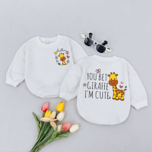 You Bet Giraffe I'm Cute Baby Romper Funny Animal Baby Clothes Giraffe Baby Outfit image 0