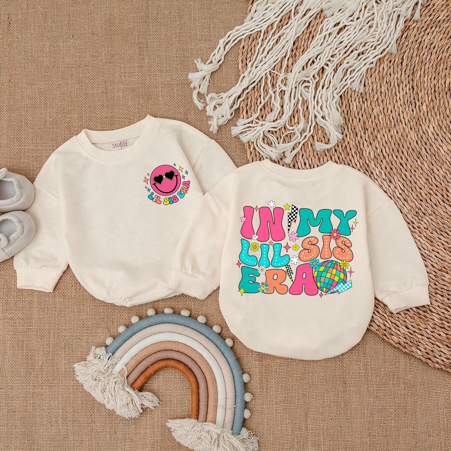 In My Lil Sis Era Baby Girl Bubble Romper Cute Baby Girl Outfit Little Sister Gift image 1