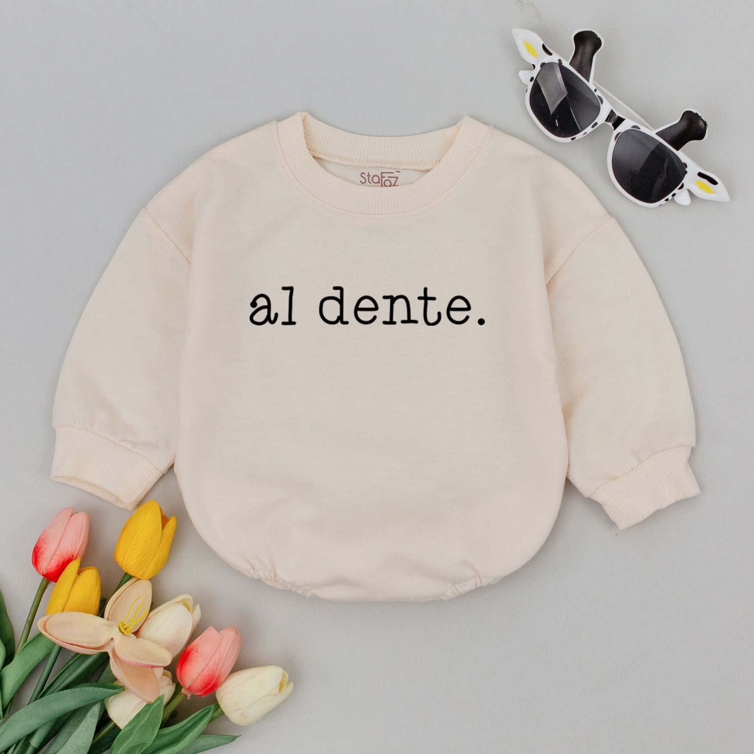 Al Dente Italian Pasta Baby Romper Minimalist Baby Shower Gift for Pasta Lovers image 1