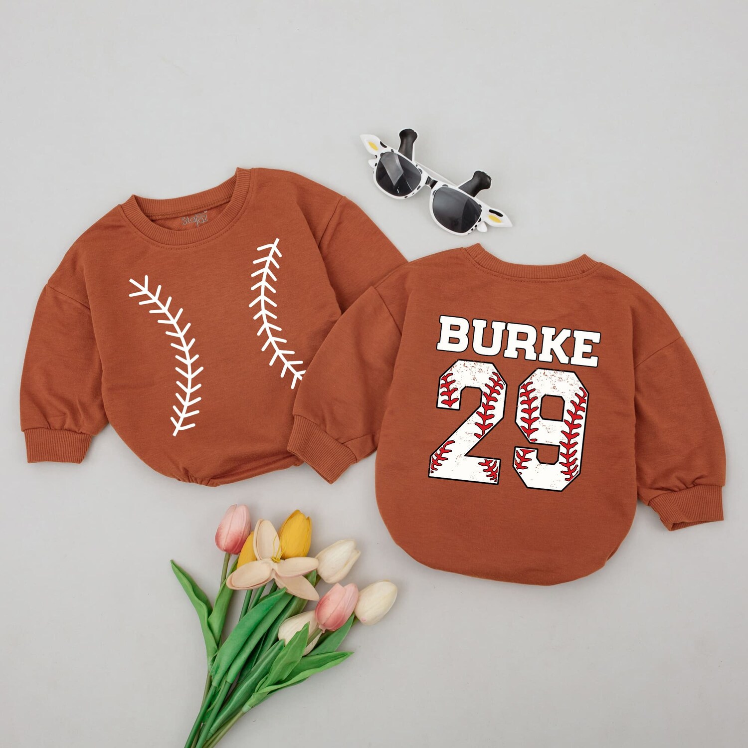 Custom Personalized Baseball Jersey Bodysuit Baby Clothes with Name & Number Baseball Baby Outfit image 1