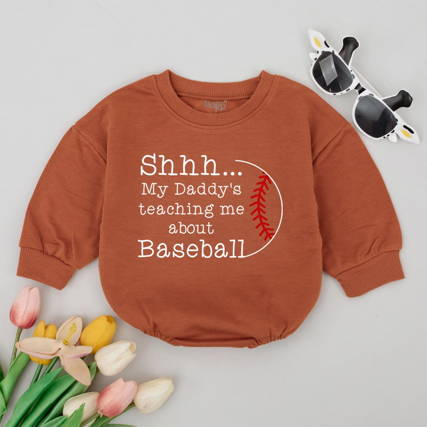 Daddy's Teaching Me About Baseball Baby Romper Pregnancy Announcement Minimalist Baby Outfit image 3