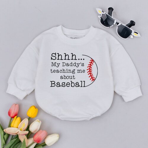 Daddy's Teaching Me About Baseball Baby Romper Pregnancy Announcement Minimalist Baby Outfit image 0