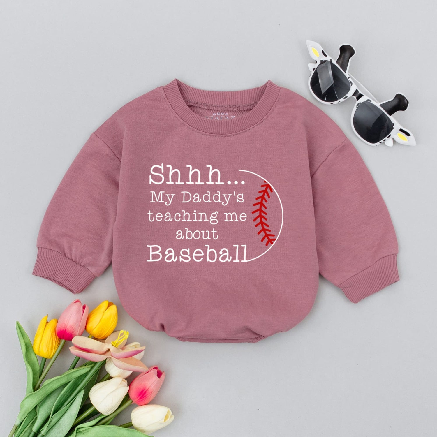 Daddy's Teaching Me About Baseball Baby Romper Pregnancy Announcement Minimalist Baby Outfit image 2