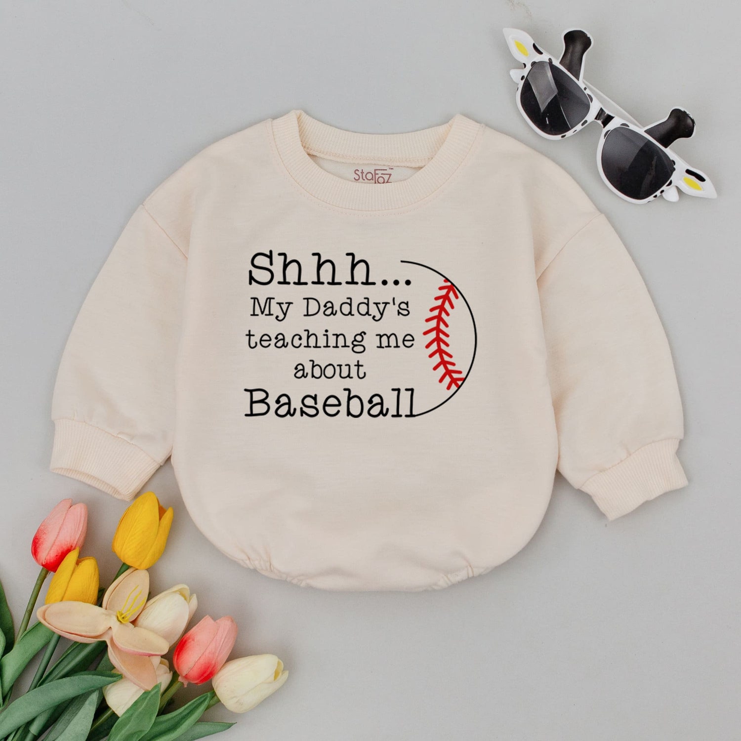 Daddy's Teaching Me About Baseball Baby Romper Pregnancy Announcement Minimalist Baby Outfit image 1