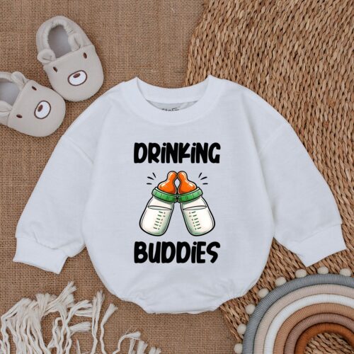 Drinking Buddies Romper Baby Shower Gift for Twins Baby Girl Outfit Baby Boy Bodysuit image 0