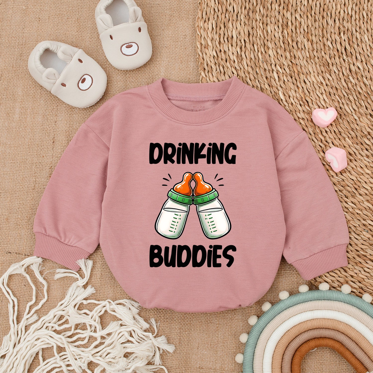 Drinking Buddies Romper Baby Shower Gift for Twins Baby Girl Outfit Baby Boy Bodysuit image 2