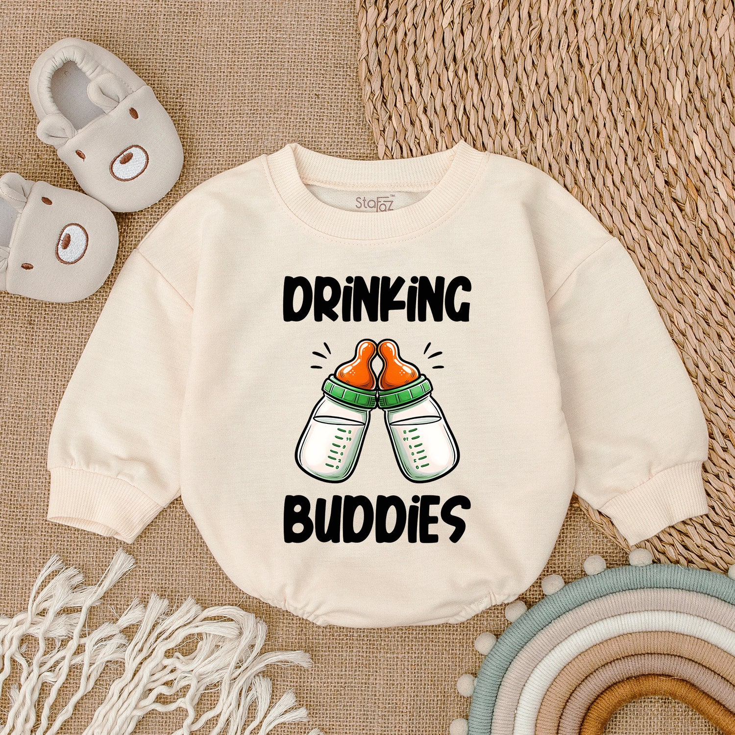 Drinking Buddies Romper Baby Shower Gift for Twins Baby Girl Outfit Baby Boy Bodysuit image 1