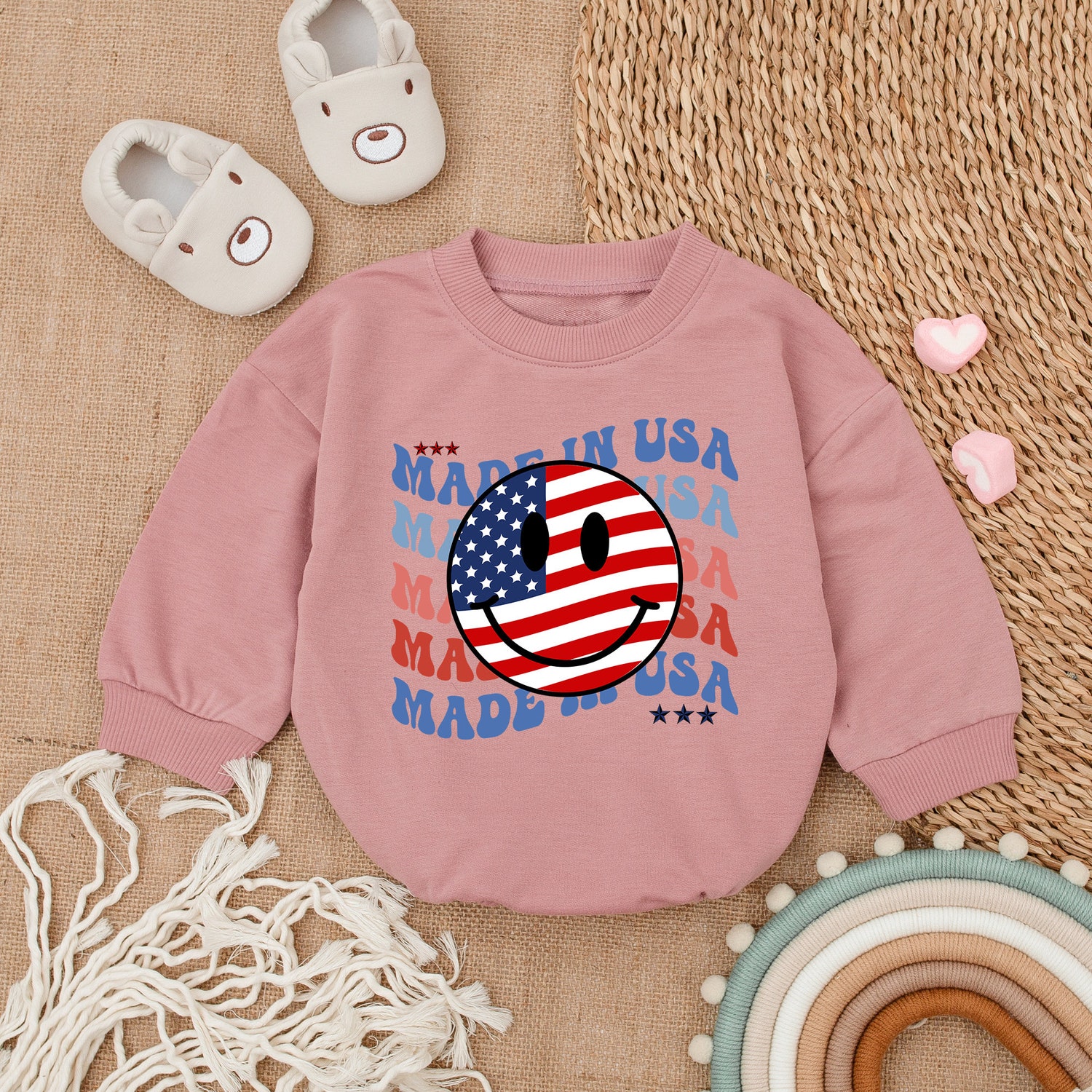 Patriotic Baby Romper 4th of July Outfit Made in USA Newborn Bodysuit Baby Clothes image 4