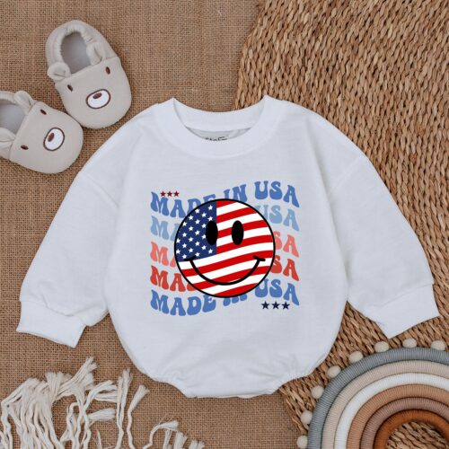 Patriotic Baby Romper 4th of July Outfit Made in USA Newborn Bodysuit Baby Clothes image 0