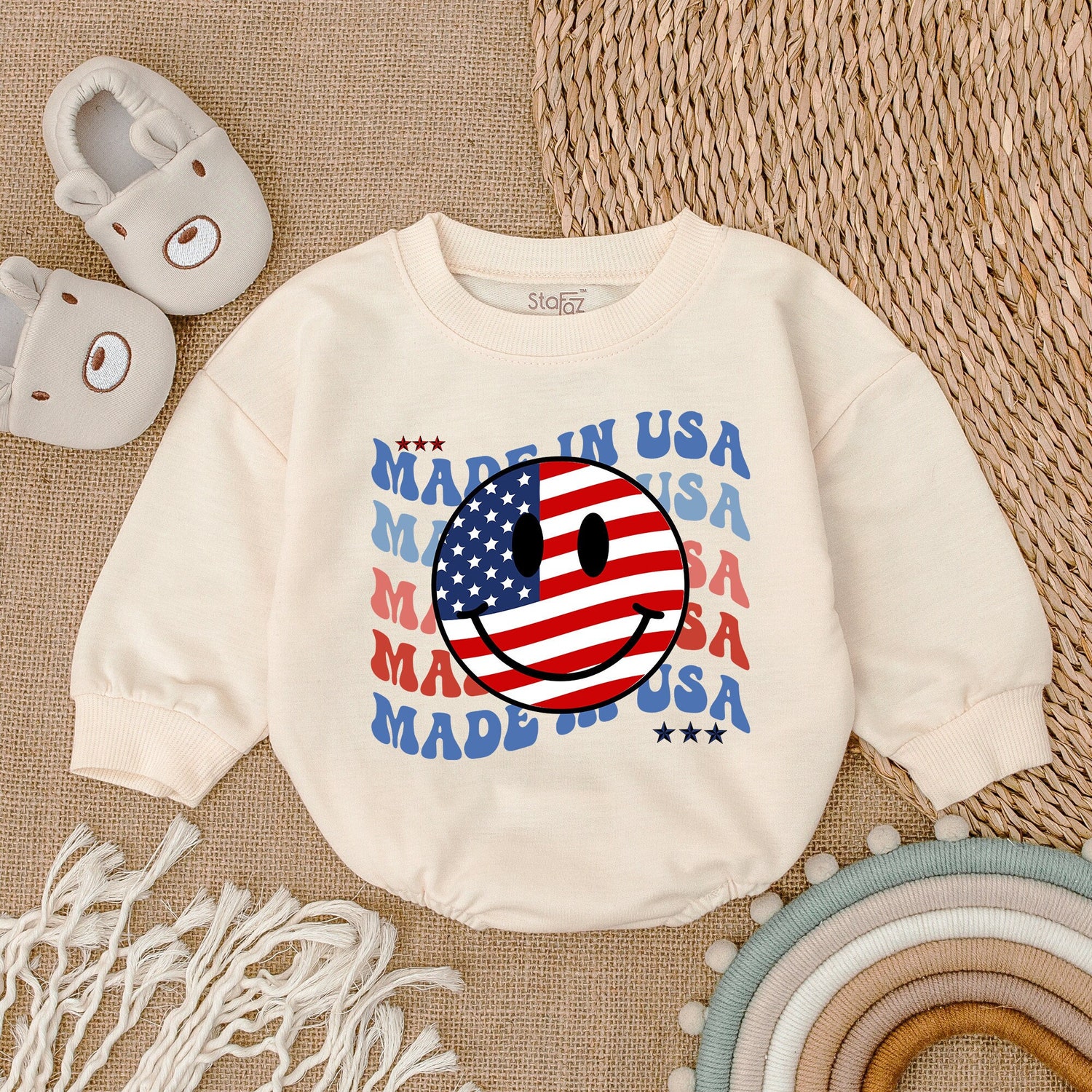 Patriotic Baby Romper 4th of July Outfit Made in USA Newborn Bodysuit Baby Clothes image 1