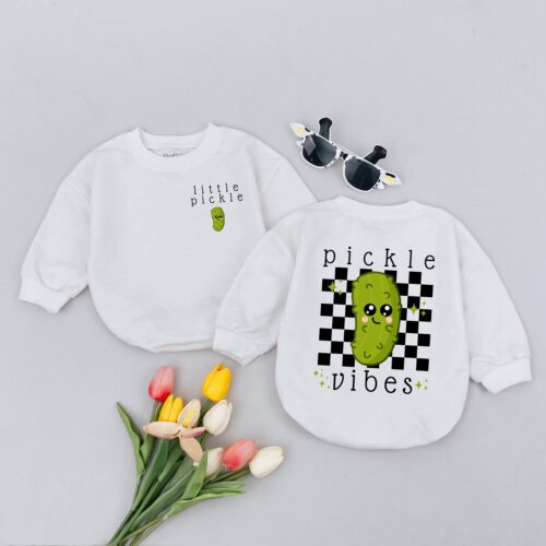 Funny Pickle Baby Romper Cute Vegan Bodysuit Little Pickle Baby Jumpsuit Vegan Baby Gift image 0