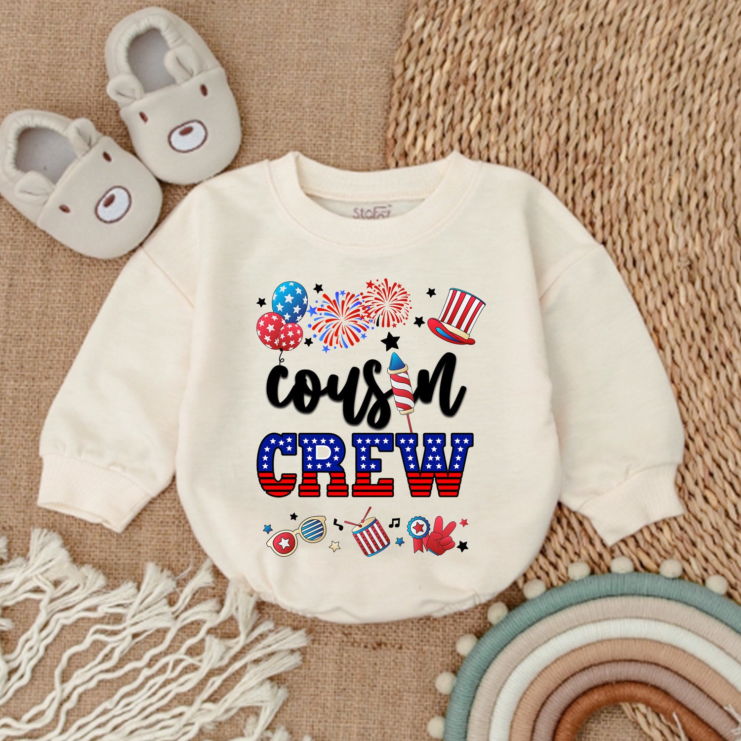 Cousin Crew July 4th Matching Shirts for Kids Funny Baby Shower Gift Romper Outfit image 1