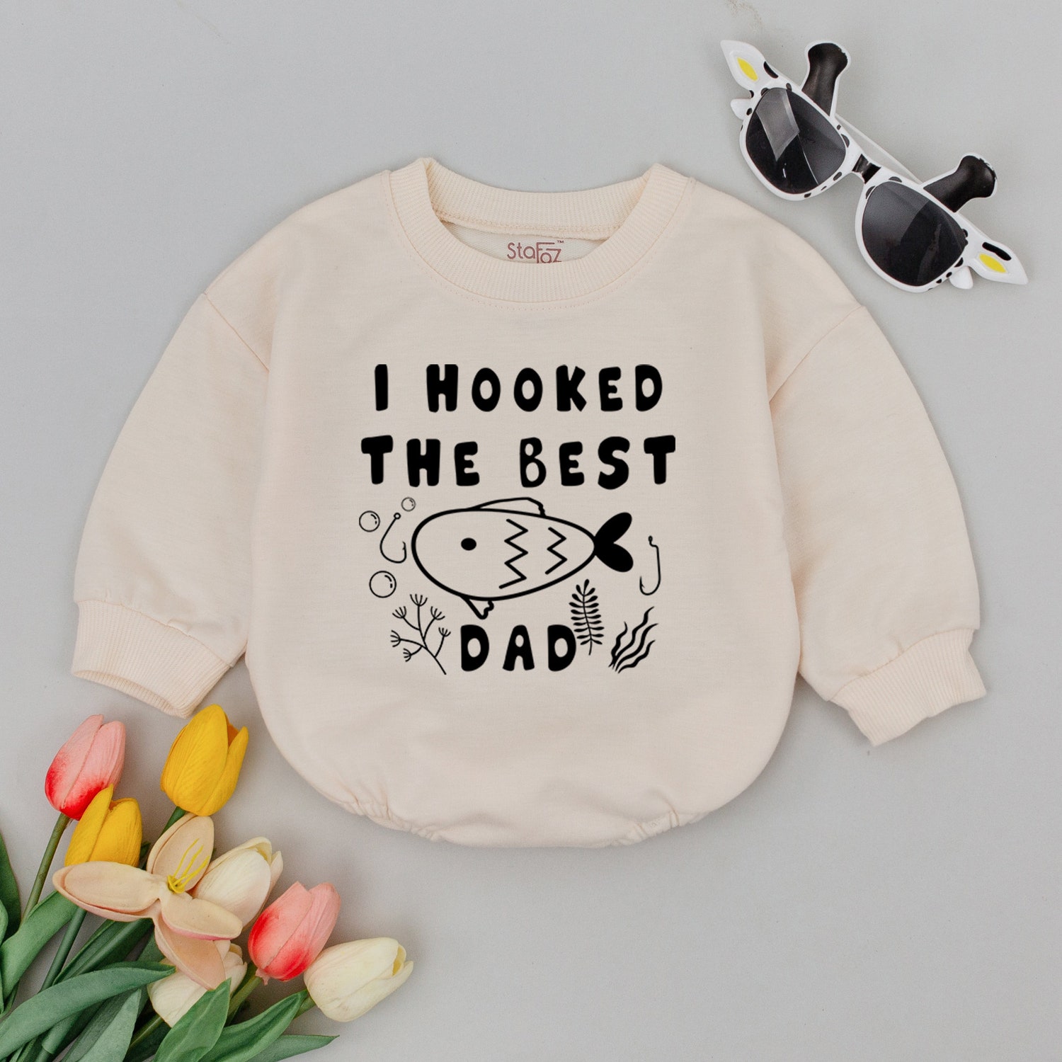 I Hooked The Best Dad Baby Romper Fishing Newborn Outfit Baby Shower Gift Fish Baby Bodysuit image 1