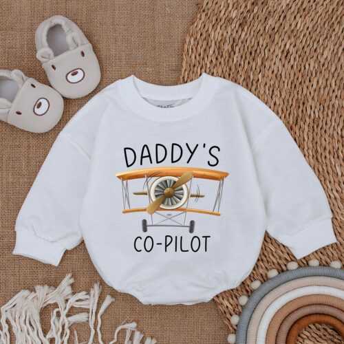 Daddy's Little Copilot Airplane Baby Bodysuit Cute Baby Romper Baby Shower Gift Baby Clothes image 0