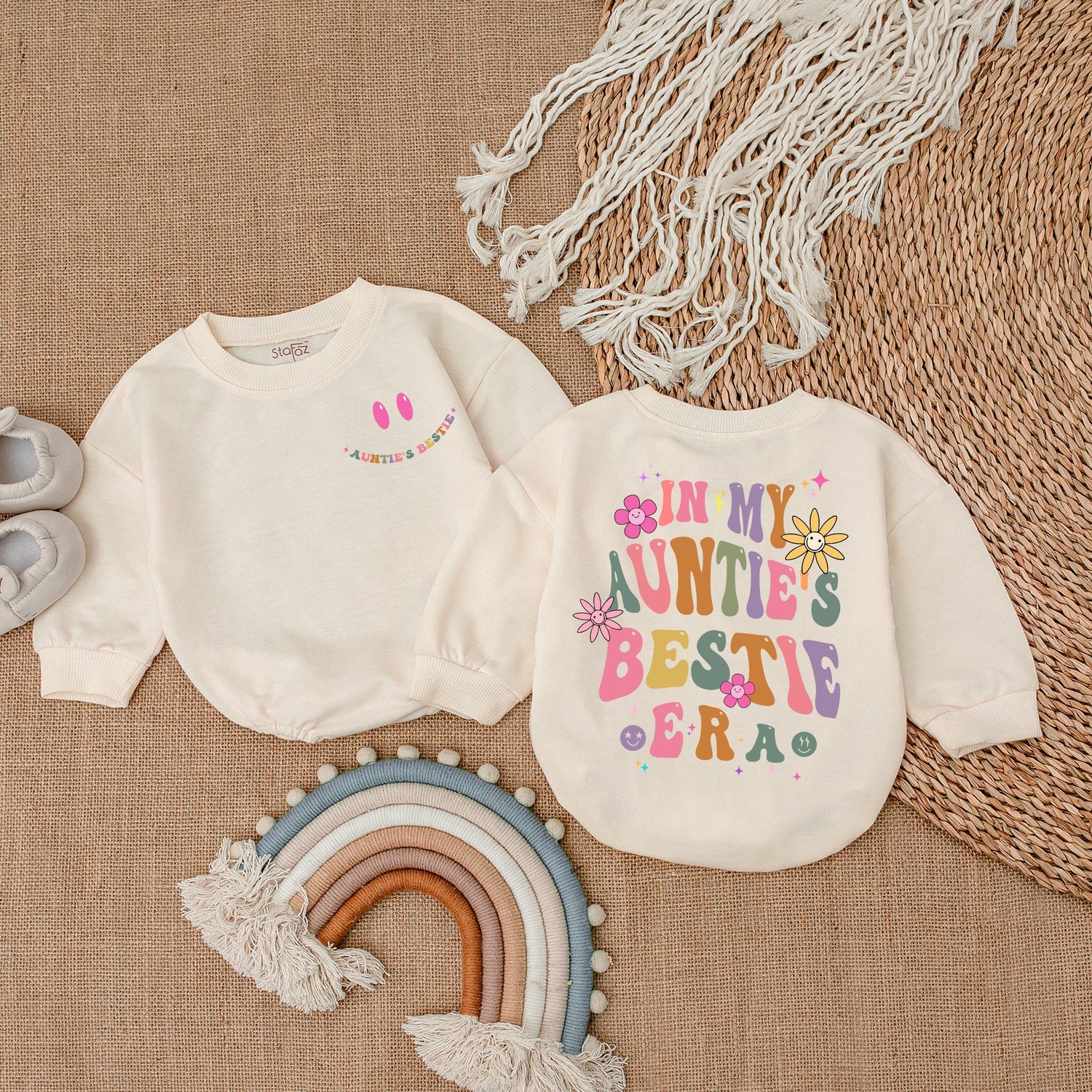 In My Auntie's Bestie Era Baby Romper Newborn Outfit Gift from Aunt Pregnancy Announcement image 1