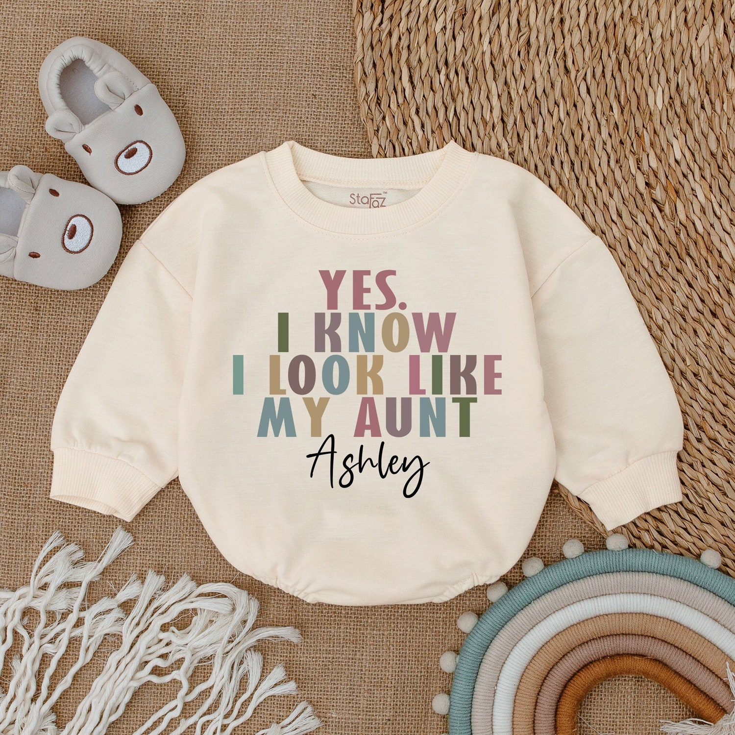 Custom Auntie Baby Romper Newborn Gift from Aunt Pregnancy Announcement Baby Clothes image 1