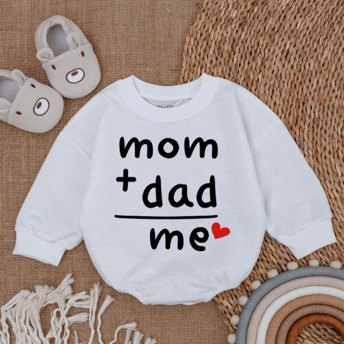 Mom and Dad Equals Me Baby Bodysuit Gender Reveal Outfit Baby Shower Gift Father's Day Romper image 0