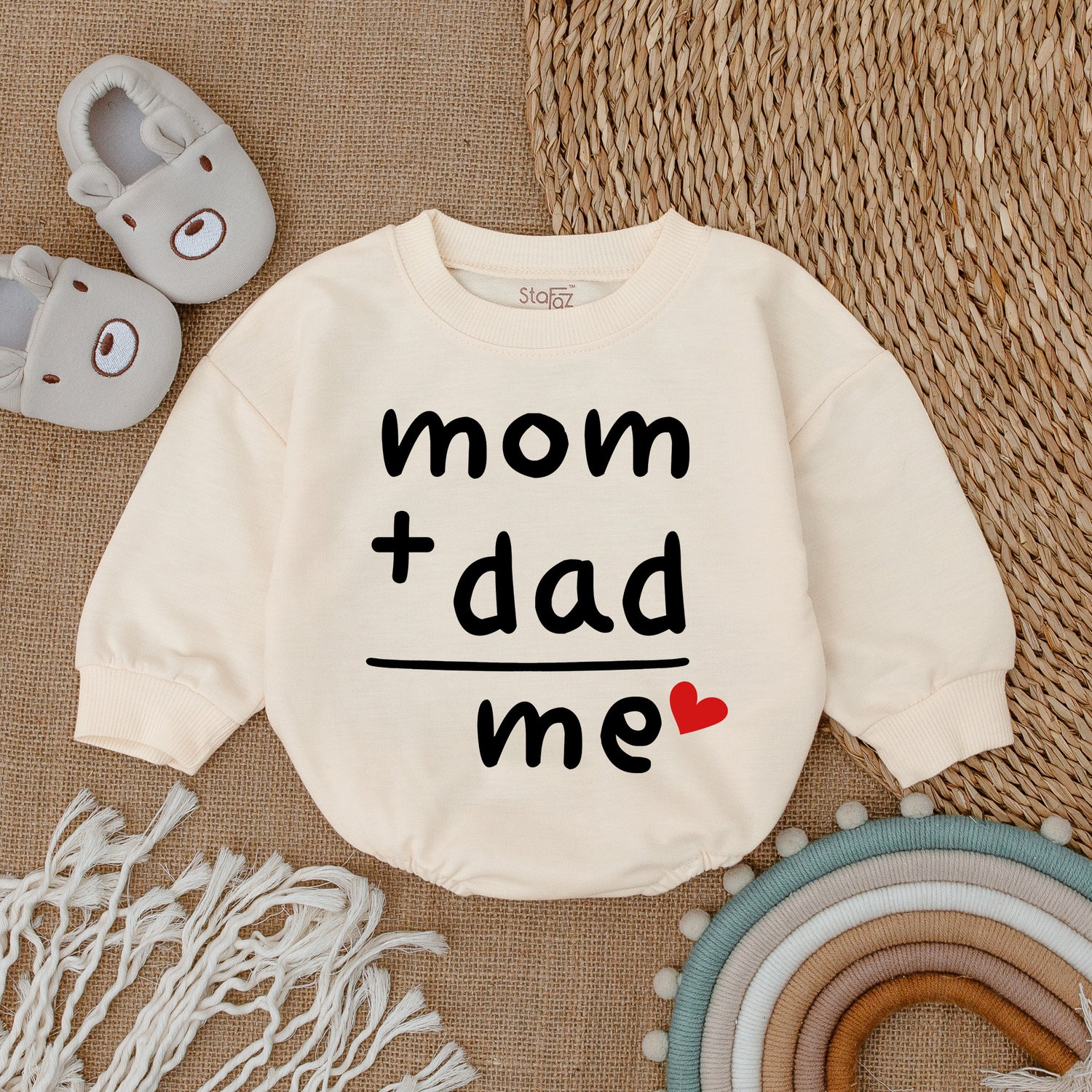 Mom and Dad Equals Me Baby Bodysuit Gender Reveal Outfit Baby Shower Gift Father's Day Romper image 1