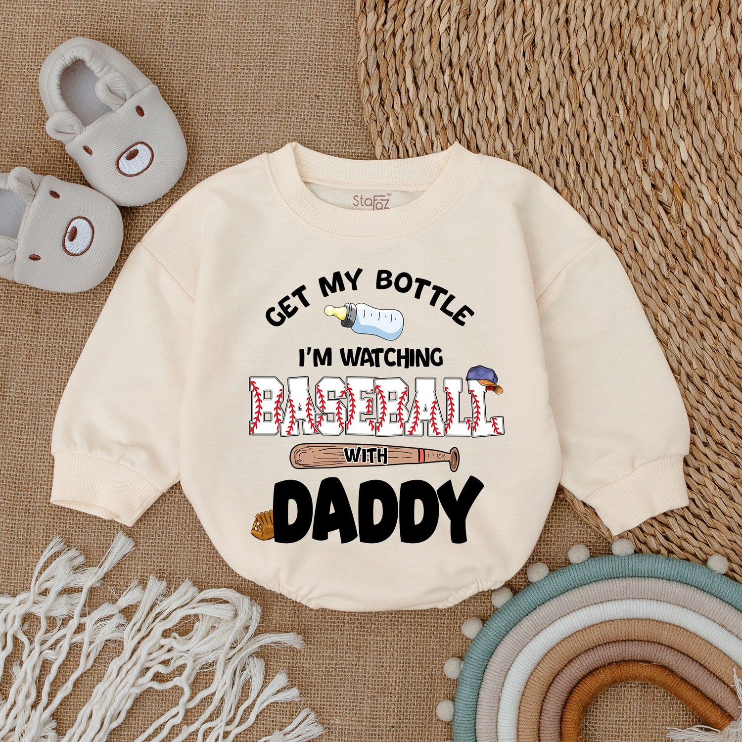 Baseball Fan Baby Romper Baby Shower Gift Daddy & Me Bodysuit Baseball Baby Outfit image 1