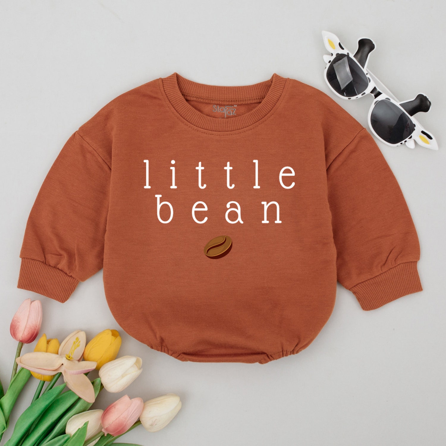 Little Bean Baby Romper Coffee Design Unisex Minimalist Baby Clothes Gender Neutral Outfit image 1