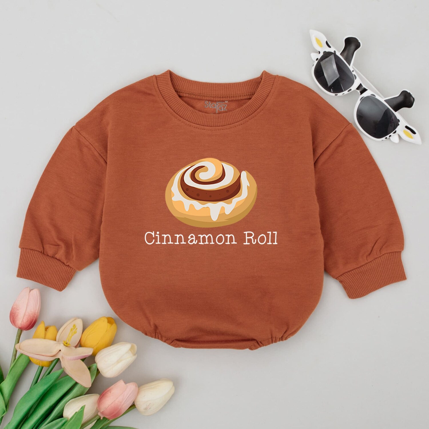 Cinnamon Roll Baby Bodysuit Unisex Food-Themed Outfit Minimalist Baby Romper image 3