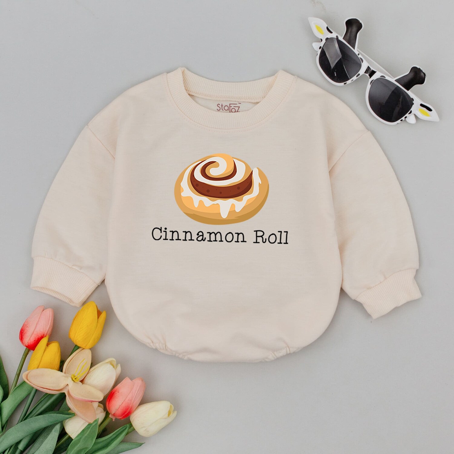 Cinnamon Roll Baby Bodysuit Unisex Food-Themed Outfit Minimalist Baby Romper image 1