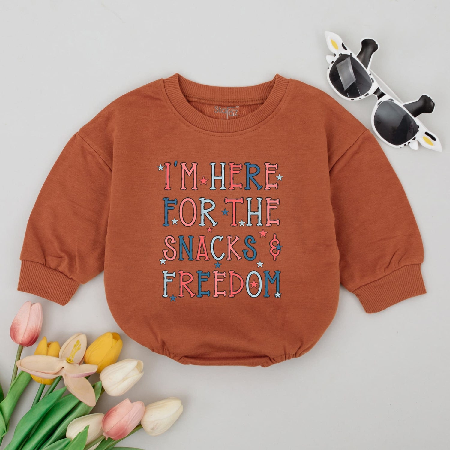 I'm Here for The Snacks and Freedom Baby Romper Fourth of July Baby Clothes Cute July 4th Baby Gift image 3