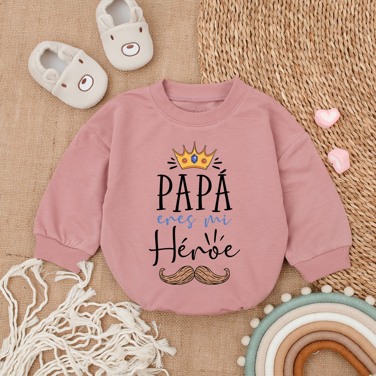 Papa Is My Hero Spanish Baby Girl Romper Daddy & Me Bodysuit Father's Day Outfit image 2