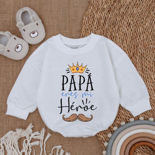 Papa Is My Hero Spanish Baby Girl Romper Daddy & Me Bodysuit Father's Day Outfit image 0