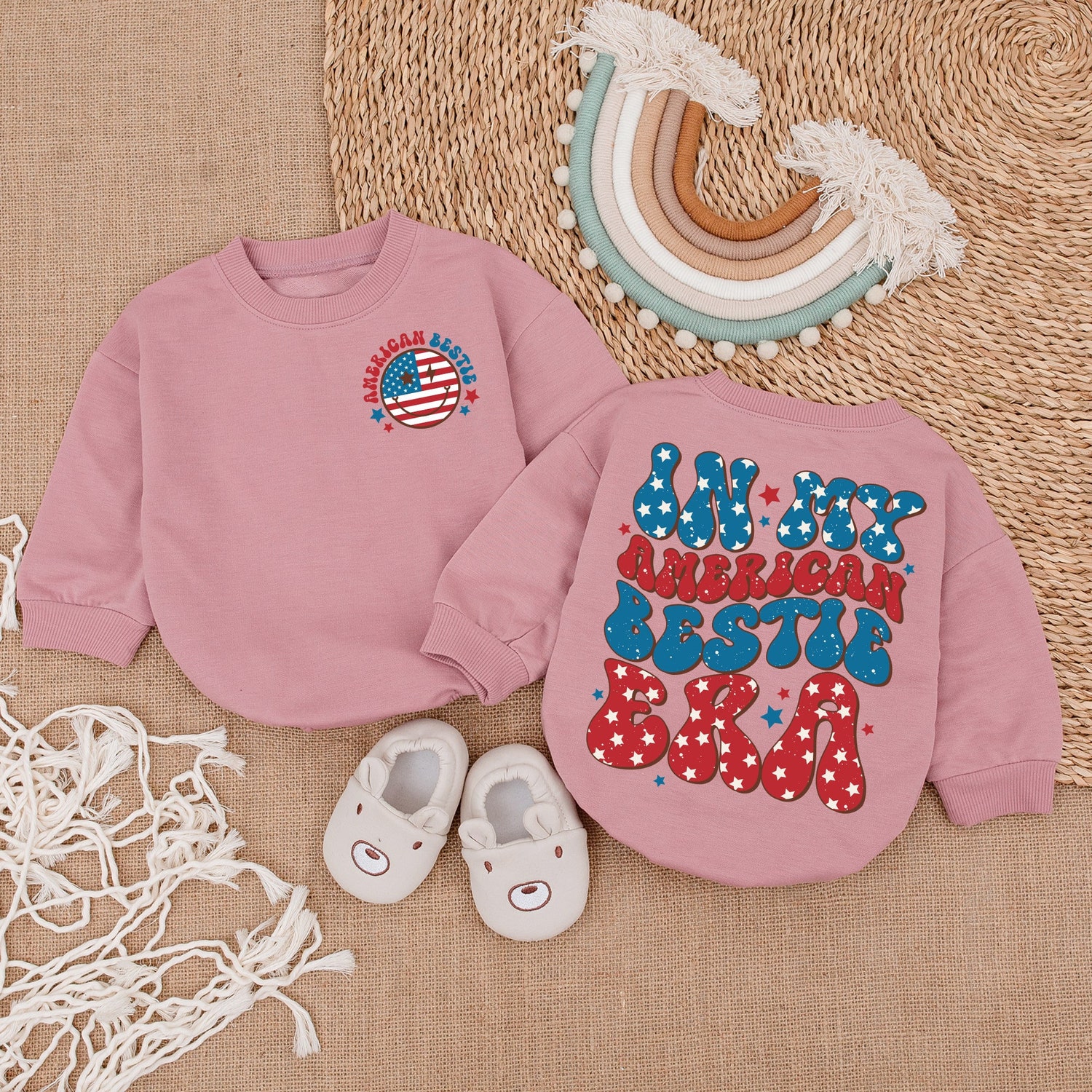 Patriotic Baby Romper Retro 4th of July Bodysuit American Bestie Newborn Outfit image 2