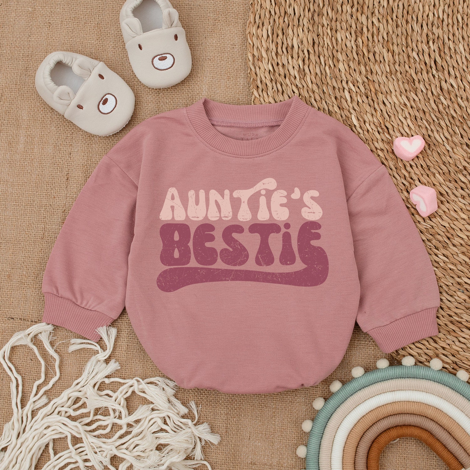 Auntie's Bestie Baby Romper Newborn Romper Gift from Aunt Pregnancy Announcement Outfit image 2