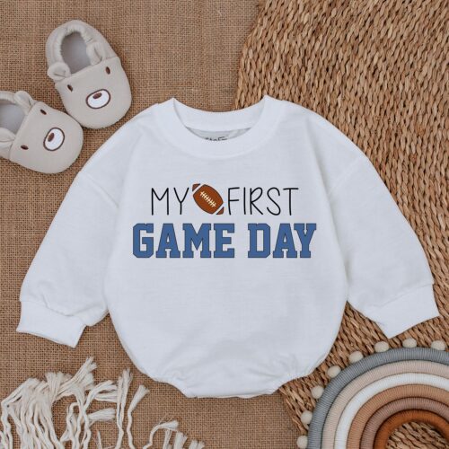 Football Baby Romper First Game Day Outfit Newborn Bodysuit Baby Shower Gift Father's Day image 0