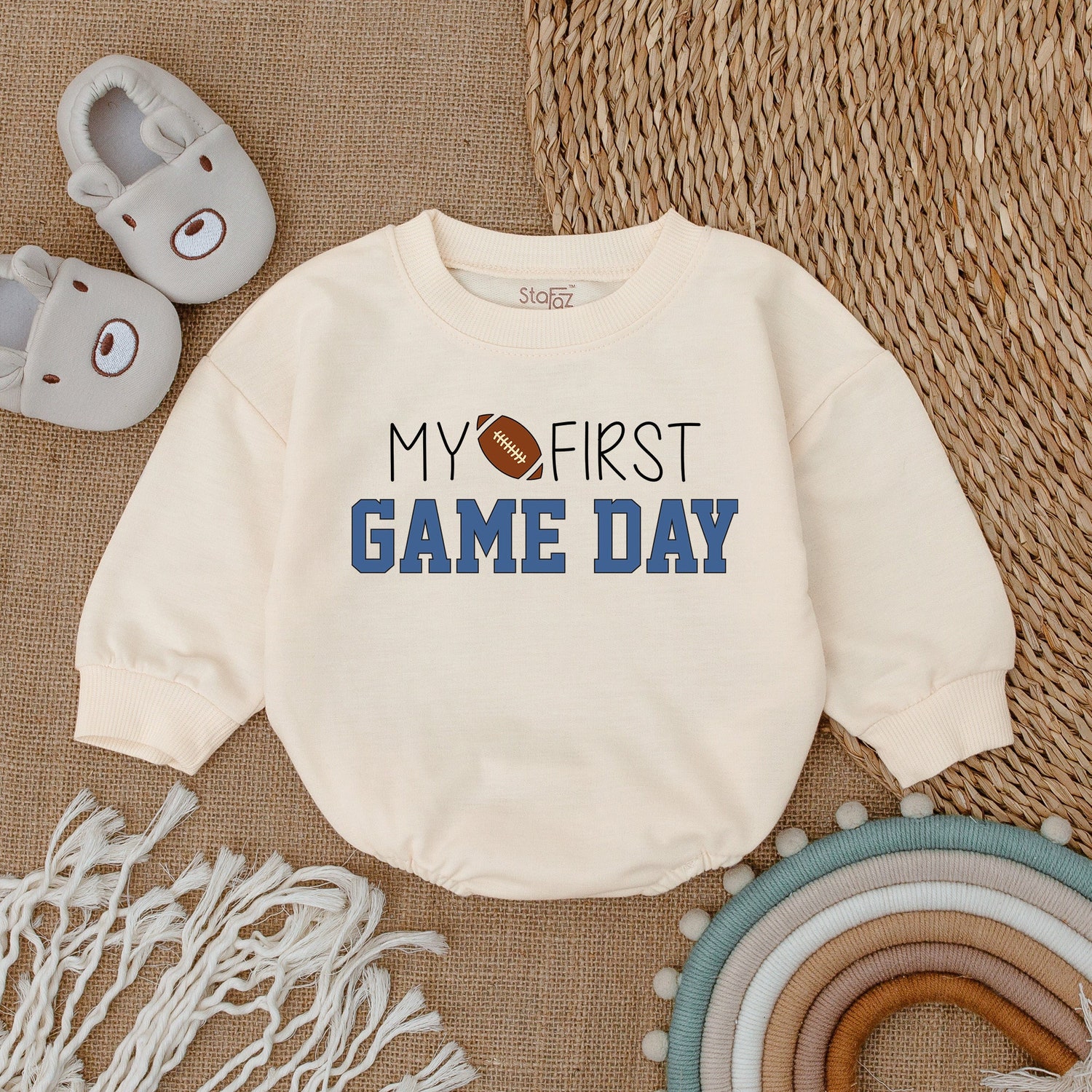 Football Baby Romper First Game Day Outfit Newborn Bodysuit Baby Shower Gift Father's Day image 1