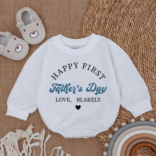 Happy First Father's Day Baby Romper Father's Day Gift Baby Outfit Newborn Bodysuit image 0