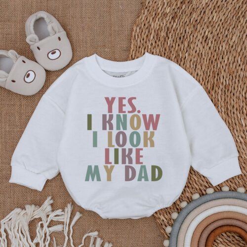 I Know I Look Like My Dad Romper Daddy & Me Bodysuit Baby Girl Outfit Gift for Baby image 0