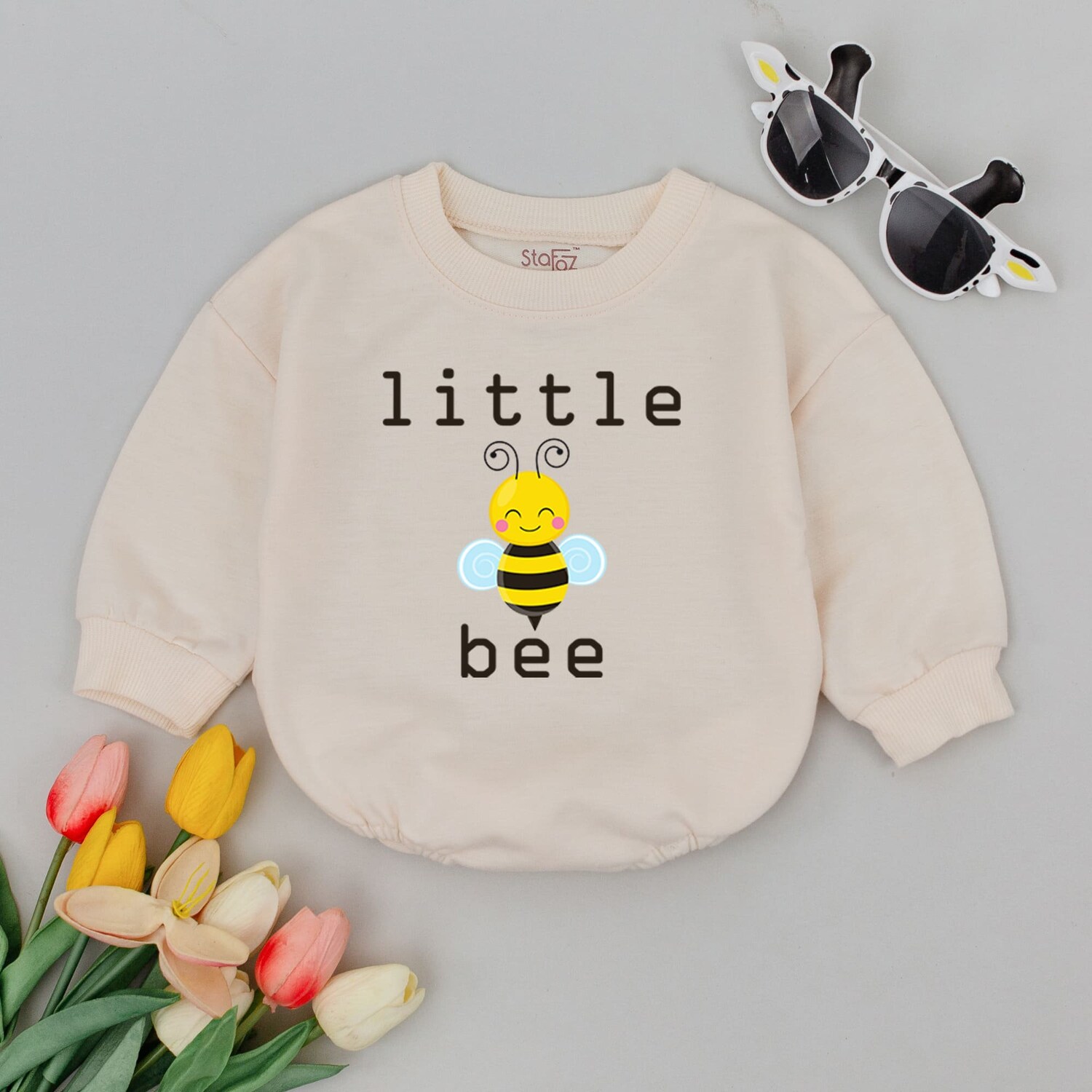 Little Bee Baby Romper Unisex Baby Outfit for Baby Shower Gender Neutral Bumble Bee Romper image 2